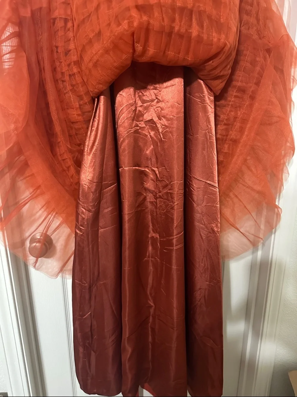 Rust Red Ruffled Tulle Gown - Picture 3 of 8